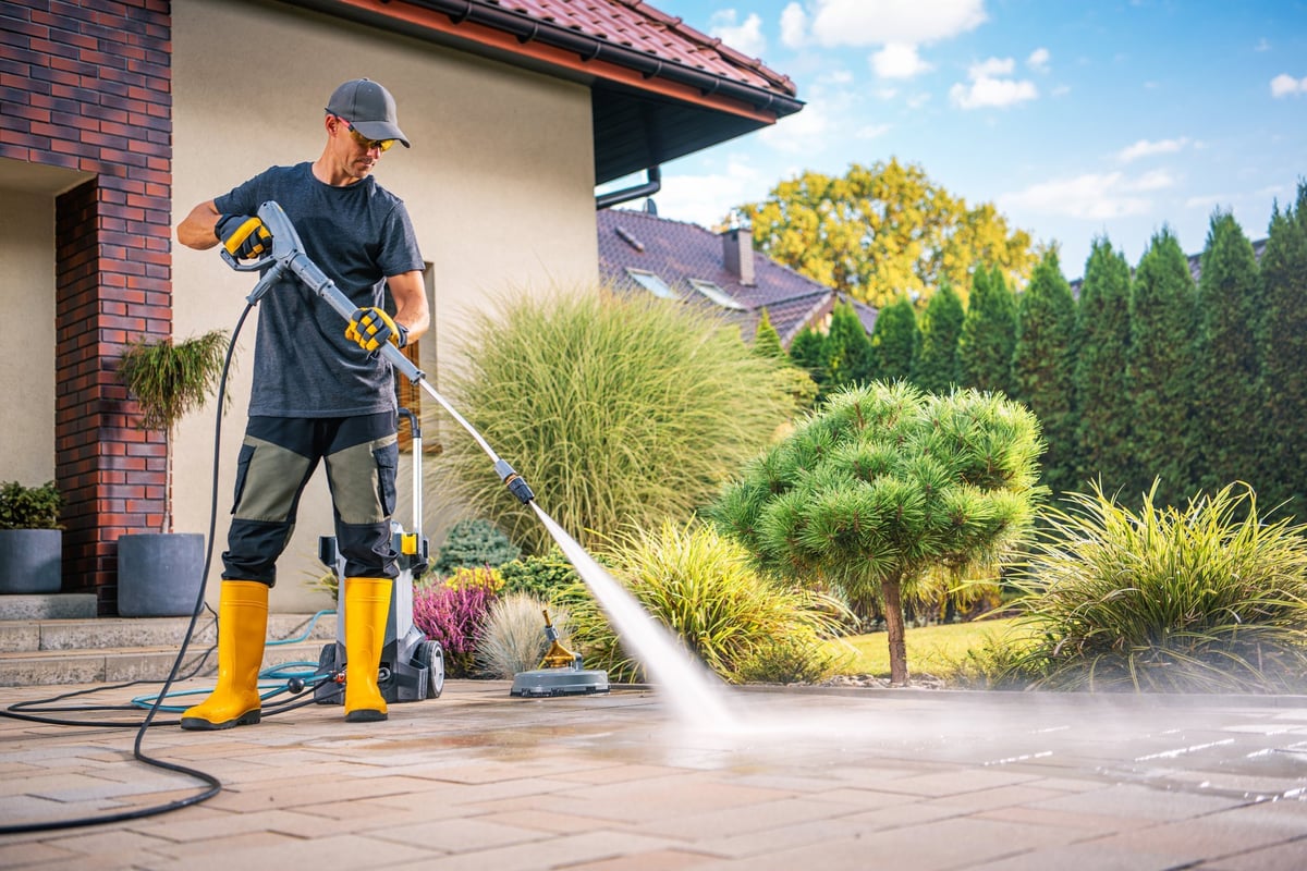 Pressure washing a patio